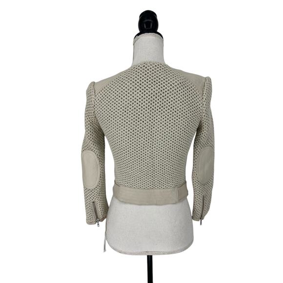 Joie Crochet Knit Lamb Leather Trim Jacket in Cream - Picture 12 of 14